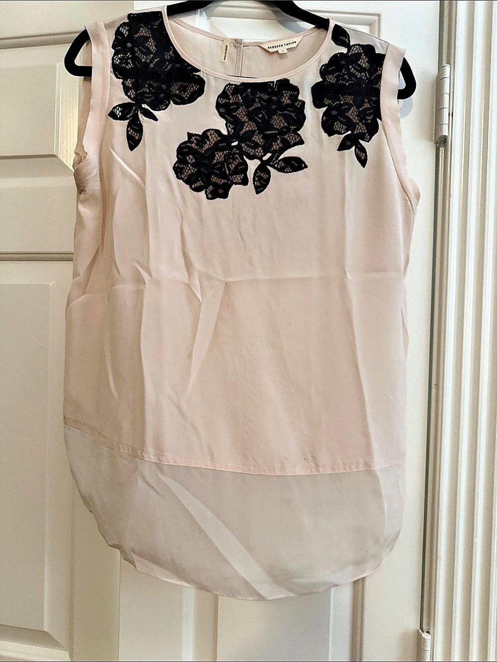 Rebecca Taylor Lace Detail Blouse in ivory & Black Size Small